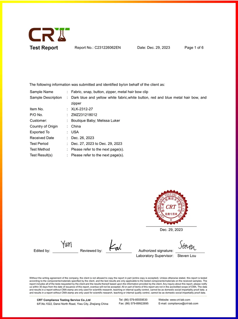 Chemical test document preview